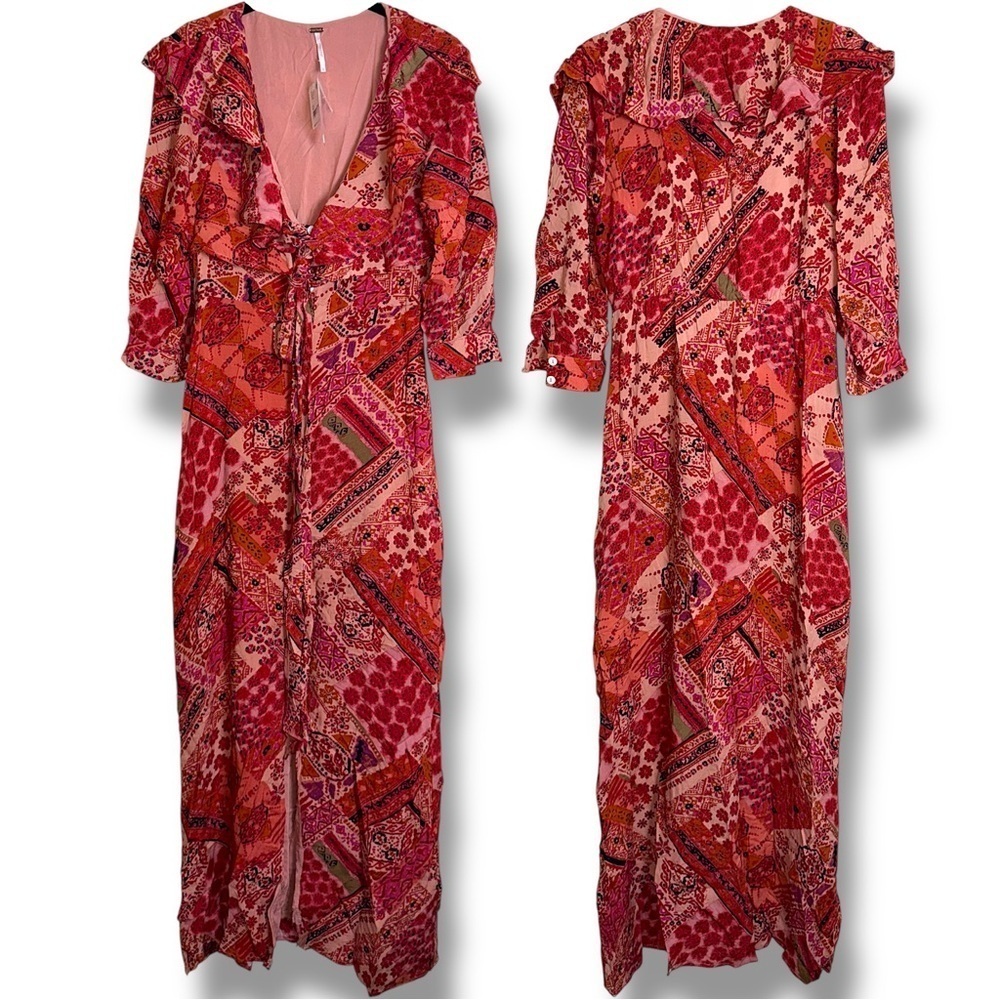 Free People Floral Maxi Dress Women’s XS Red Paisley Patchwork - Picture 3 of 5